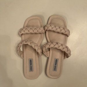 NW Steve Madden White/Cream Braided Flat Sandals